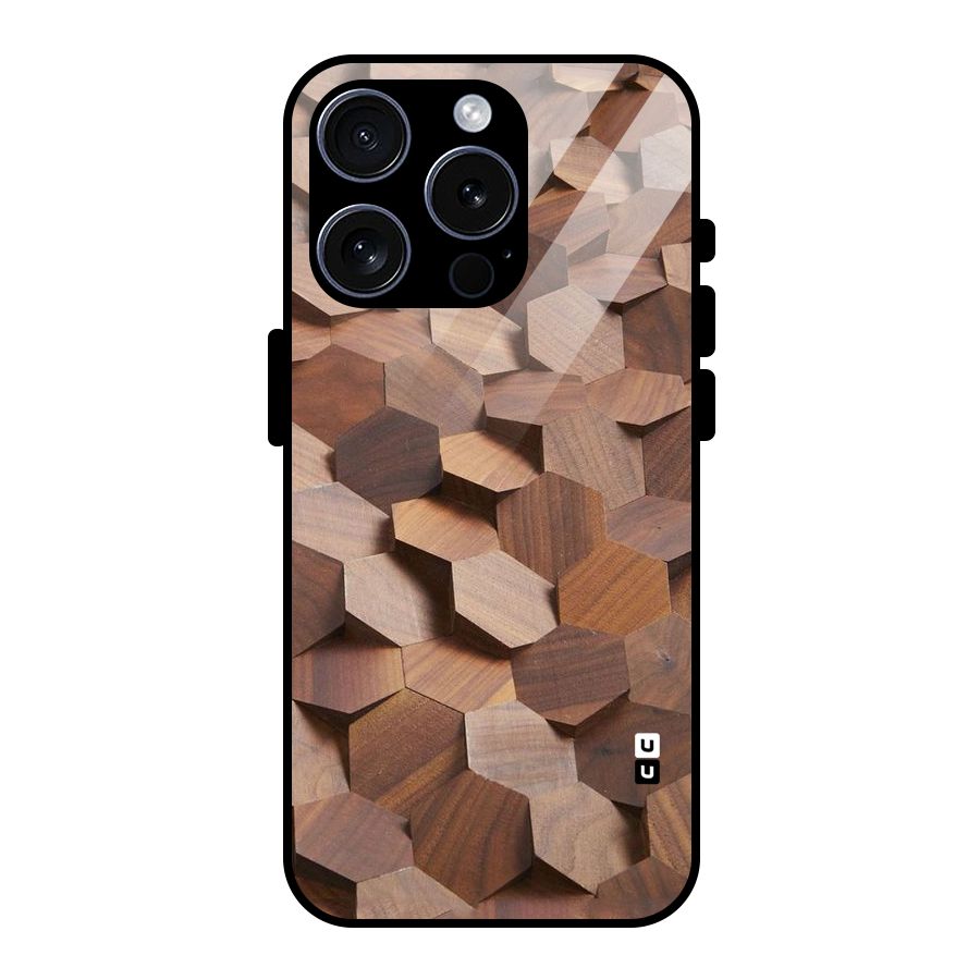 Uplifted Wood Hexagons Glass Back Case for iPhone 15 Pro