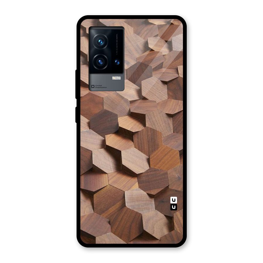Uplifted Wood Hexagons Glass Back Case for iQOO 9 5G