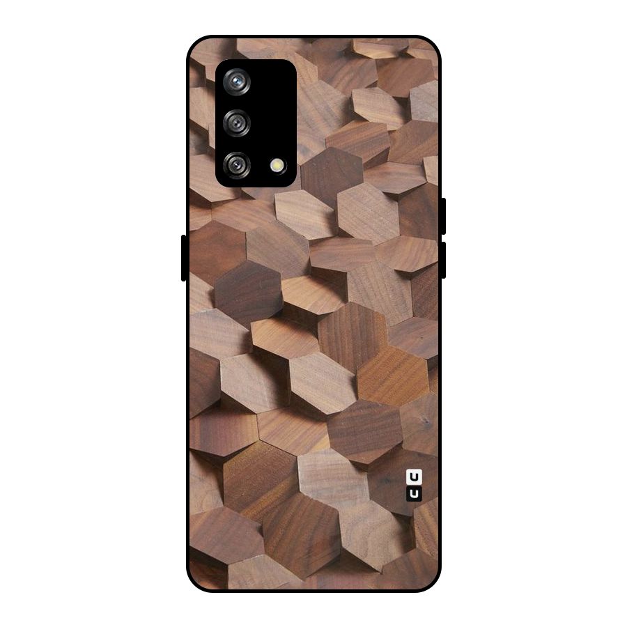 Uplifted Wood Hexagons Metal Back Case for Oppo F19