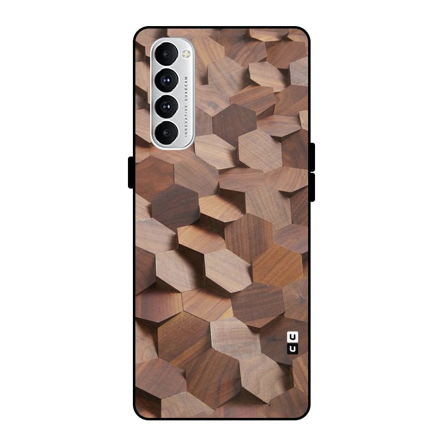 Uplifted Wood Hexagons Metal Back Case for Oppo Reno4 Pro