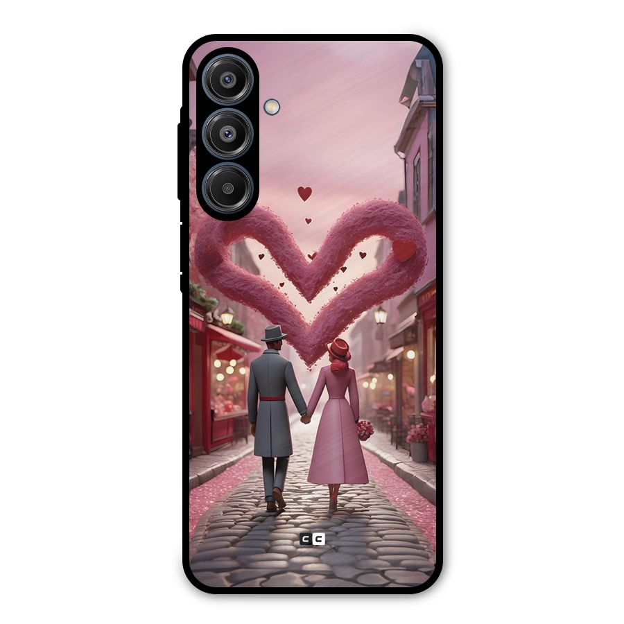 Valetines Couple Walking Metal Back Case for Galaxy A16 5G
