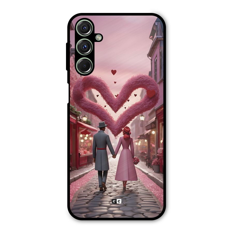 Valetines Couple Walking Metal Back Case for Galaxy M34