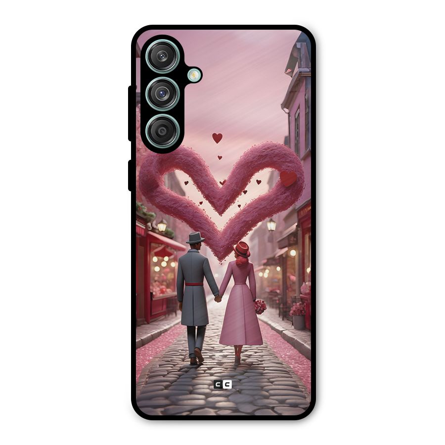 Valetines Couple Walking Metal Back Case for Galaxy M55 5G