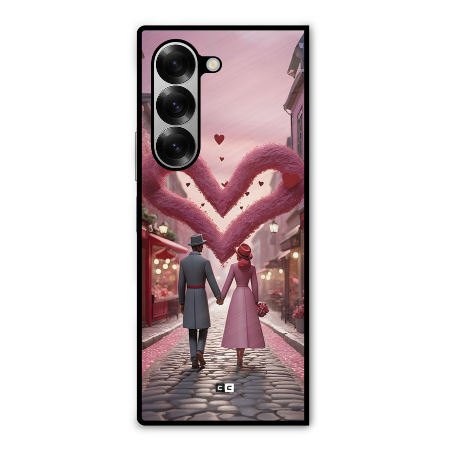 Valetines Couple Walking Metal Back Case for Galaxy Z Fold6
