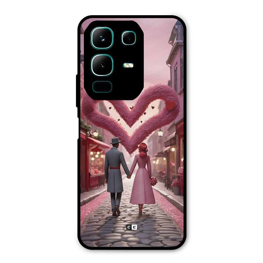 Valetines Couple Walking Metal Back Case for Infinix Note 50x