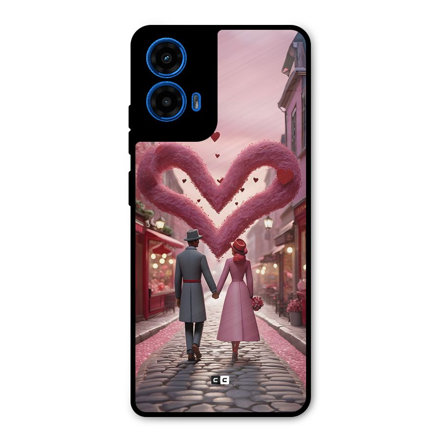 Valetines Couple Walking Metal Back Case for Moto G45