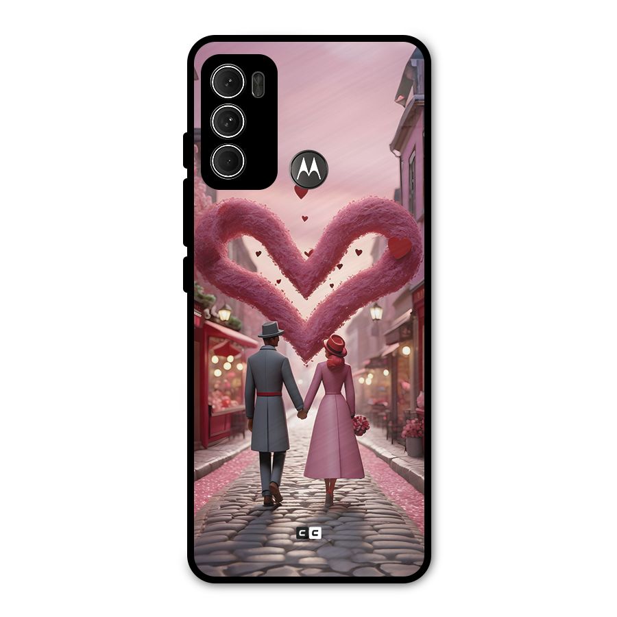 Valetines Couple Walking Metal Back Case for Moto G60