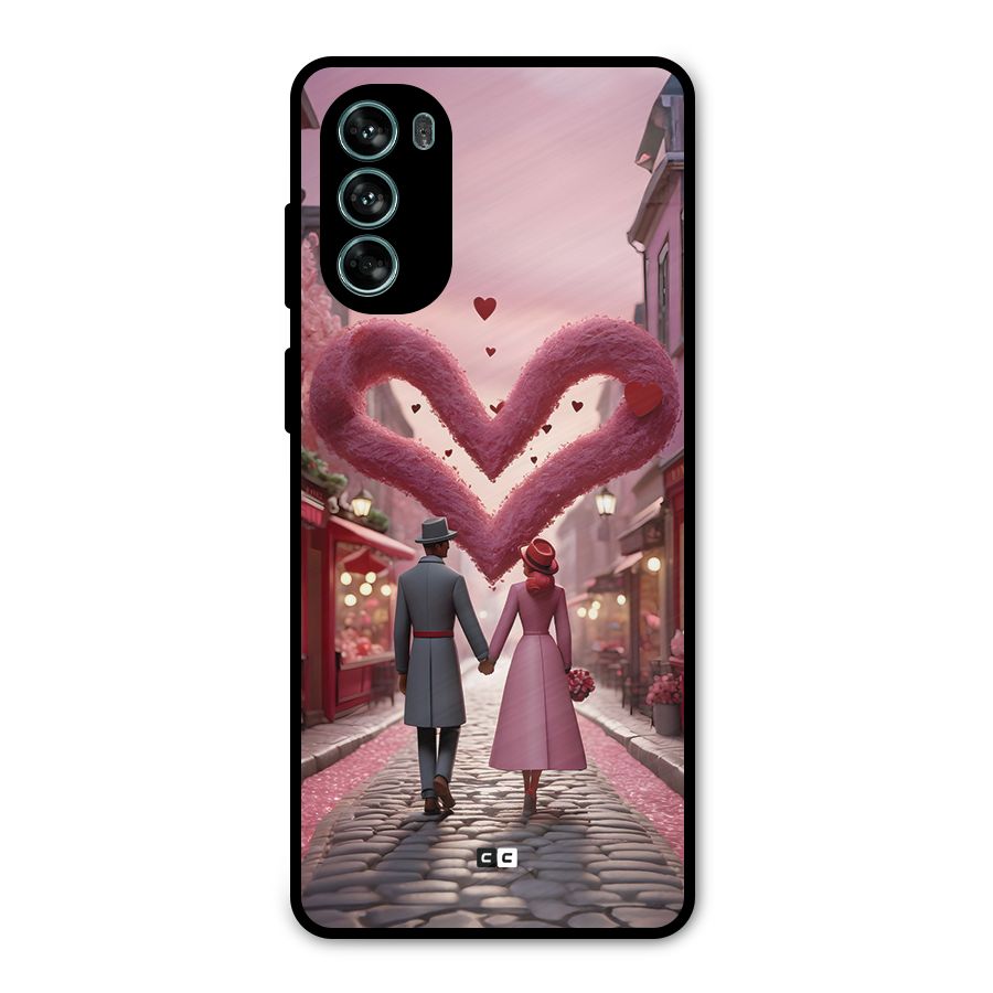 Valetines Couple Walking Metal Back Case for Moto G62
