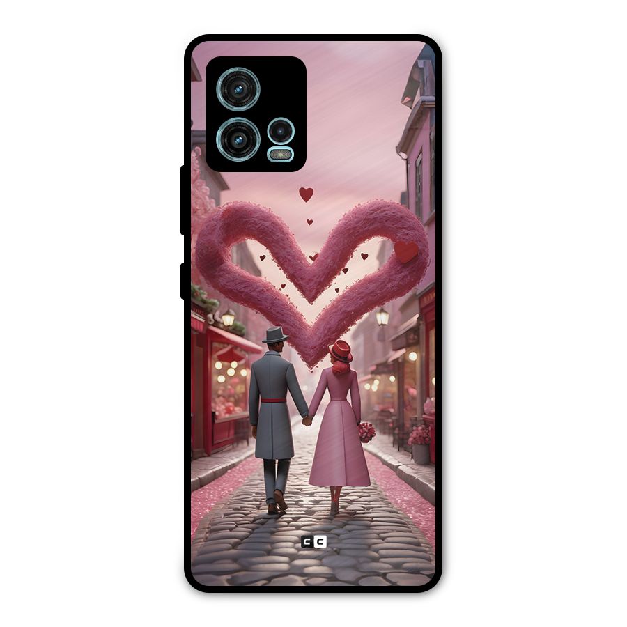 Valetines Couple Walking Metal Back Case for Moto G72