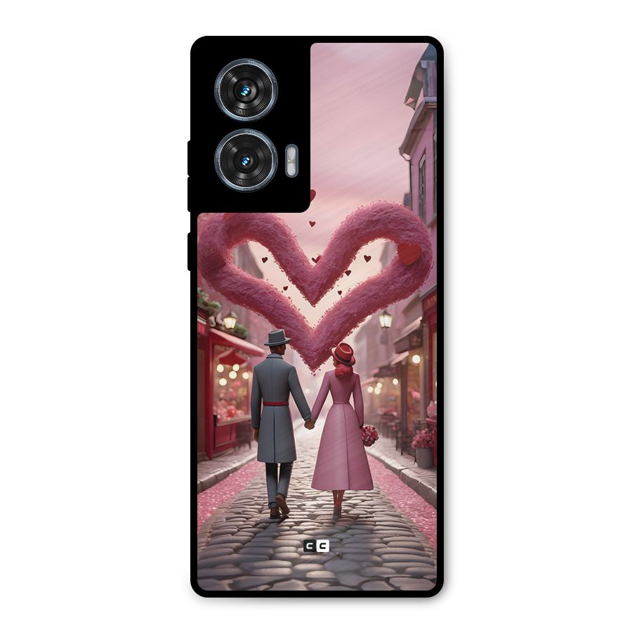 Valetines Couple Walking Metal Back Case for Motorola Edge 50 Fusion