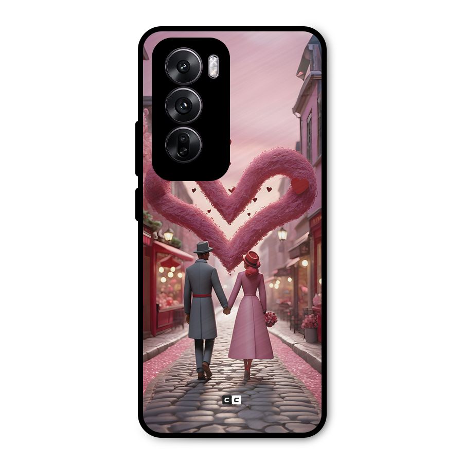 Valetines Couple Walking Metal Back Case for Oppo Reno12