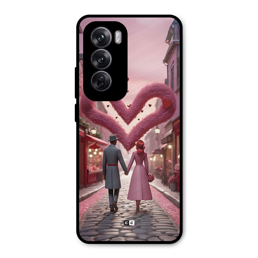Valetines Couple Walking Metal Back Case for Oppo Reno12 Pro