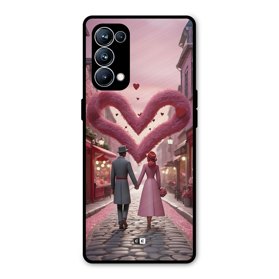 Valetines Couple Walking Metal Back Case for Oppo Reno5 Pro 5G