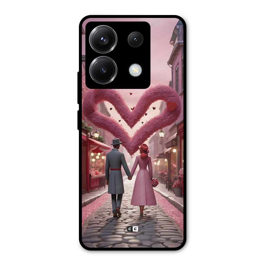 Valetines Couple Walking Metal Back Case for Poco X6