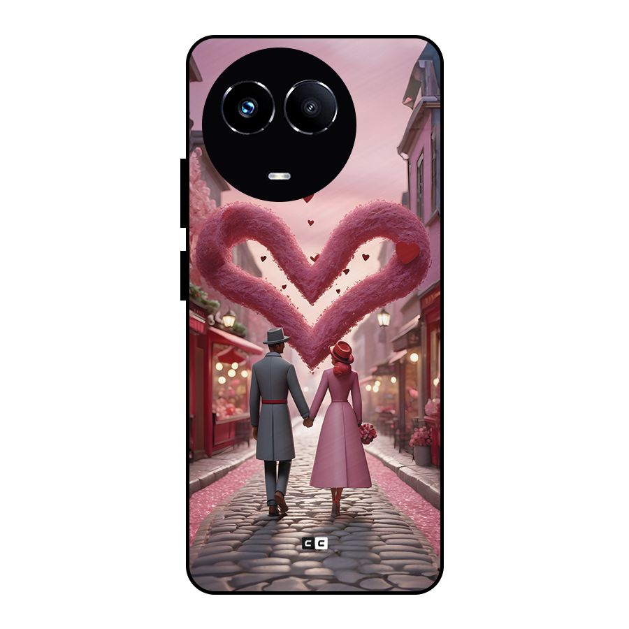 Valetines Couple Walking Metal Back Case for Realme 11X