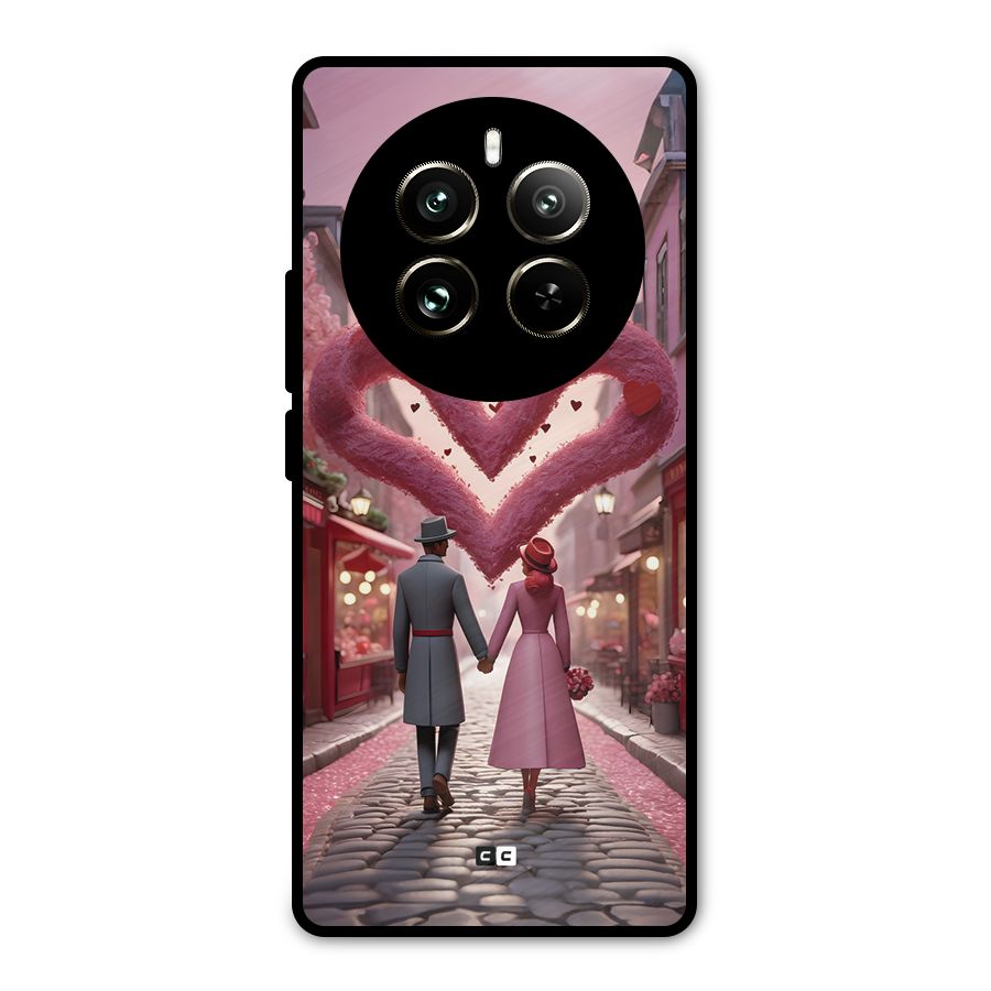 Valetines Couple Walking Metal Back Case for Realme 12 Pro