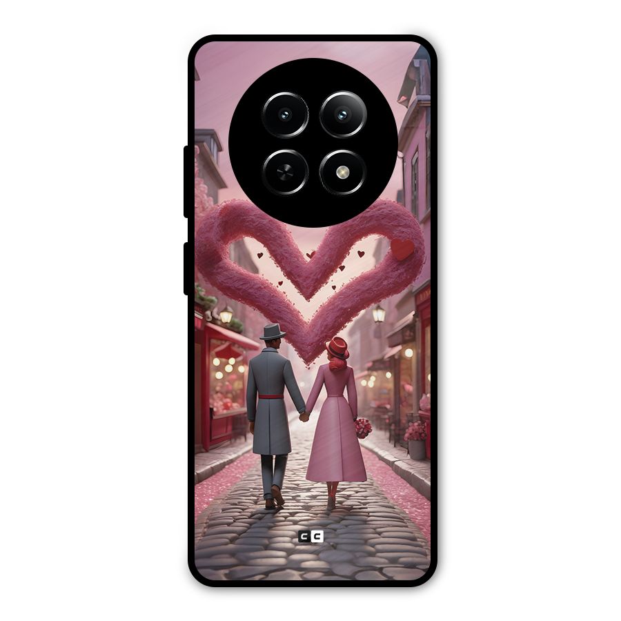 Valetines Couple Walking Metal Back Case for Realme 13