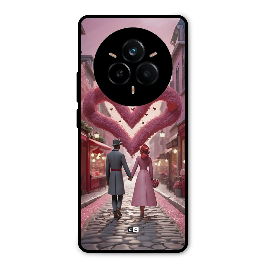 Valetines Couple Walking Metal Back Case for Realme 14 Pro