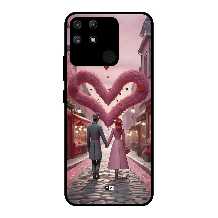 Valetines Couple Walking Metal Back Case for Realme Narzo 50A