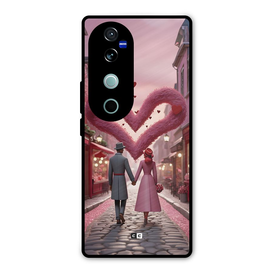 Valetines Couple Walking Metal Back Case for Vivo V40
