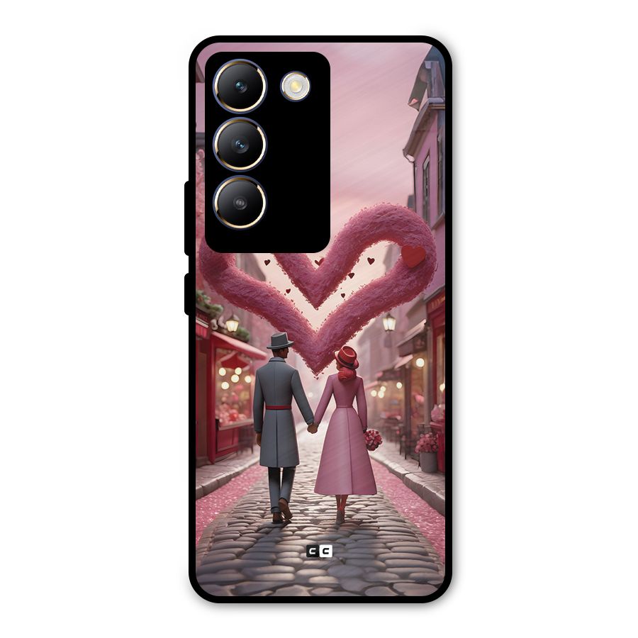 Valetines Couple Walking Metal Back Case for Vivo Y200e