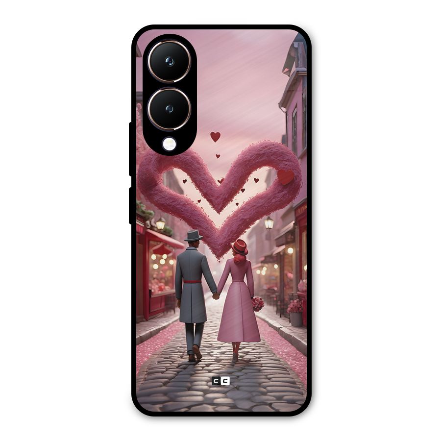 Valetines Couple Walking Metal Back Case for Vivo Y28