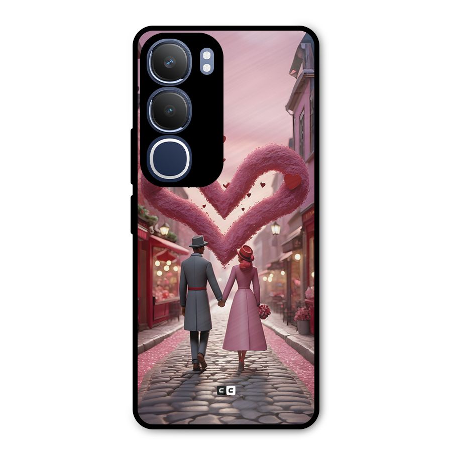 Valetines Couple Walking Metal Back Case for Vivo Y29