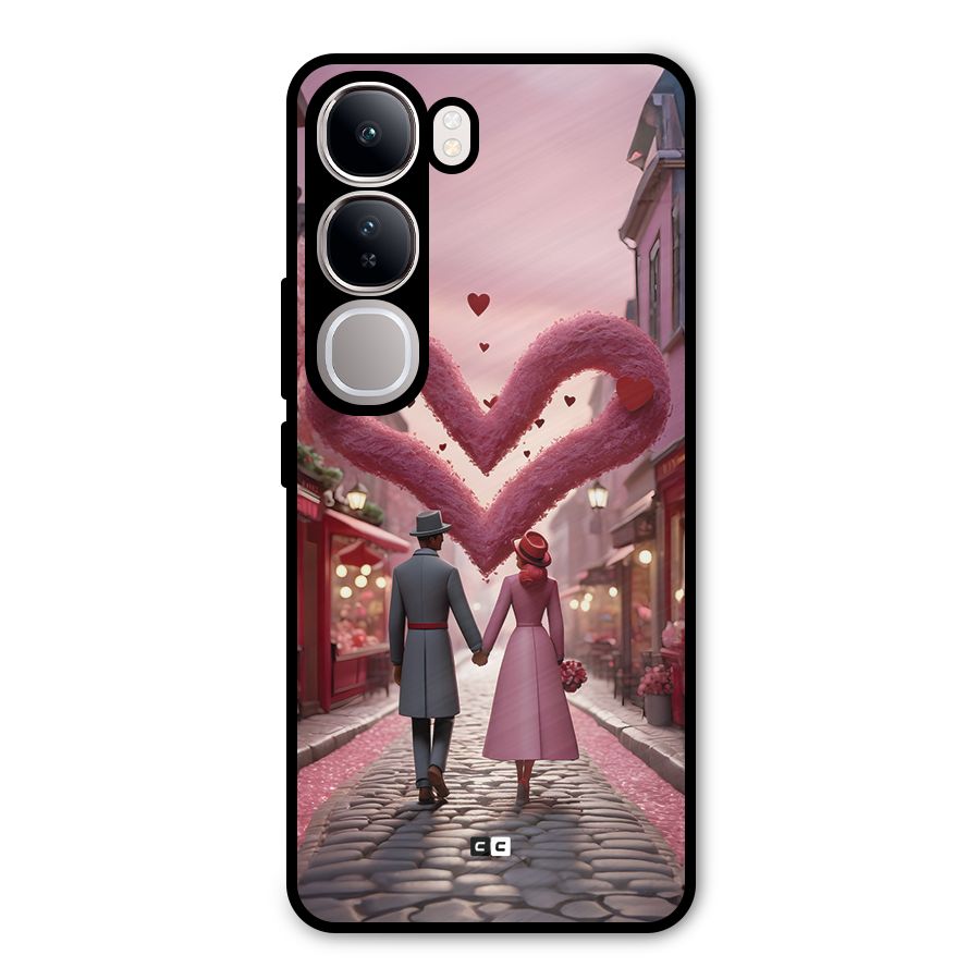 Valetines Couple Walking Metal Back Case for Vivo Y300