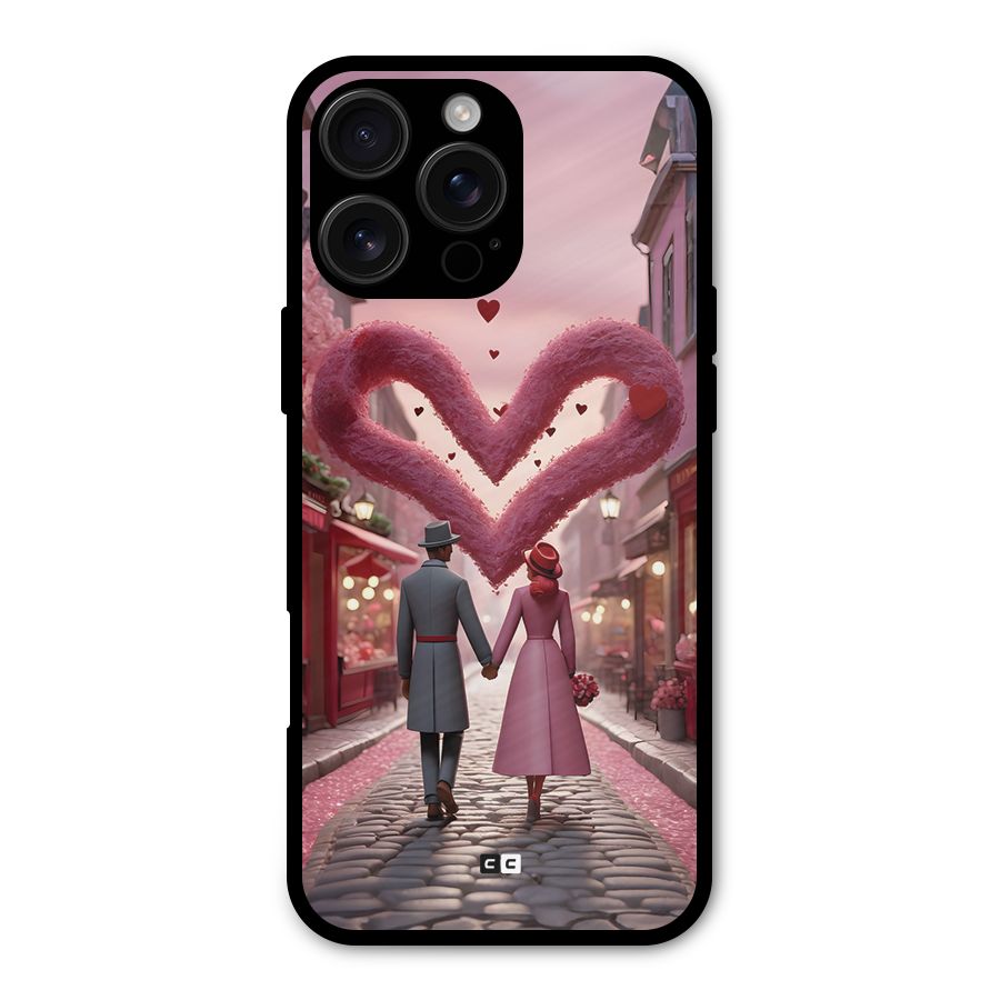 Valetines Couple Walking Metal Back Case for iPhone 16 Pro Max