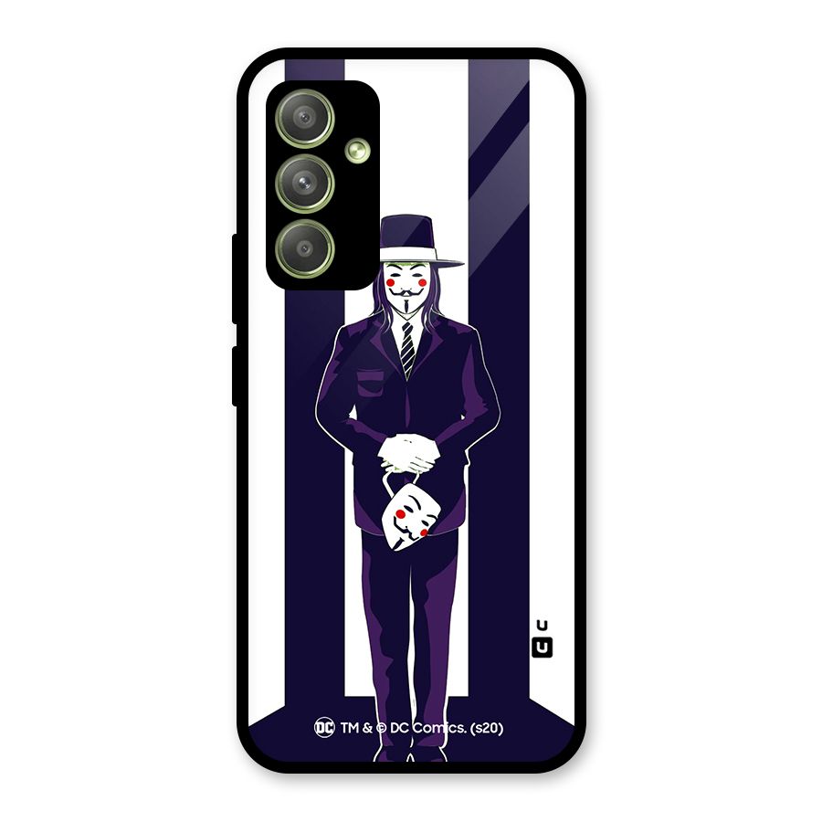 Vendetta Gentleman Holding Mask Illustration Glass Back Case for Galaxy A54