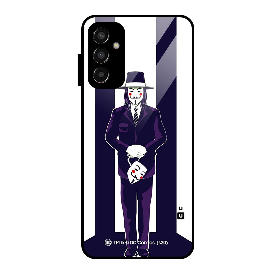 Vendetta Gentleman Holding Mask Illustration Glass Back Case for Galaxy F13