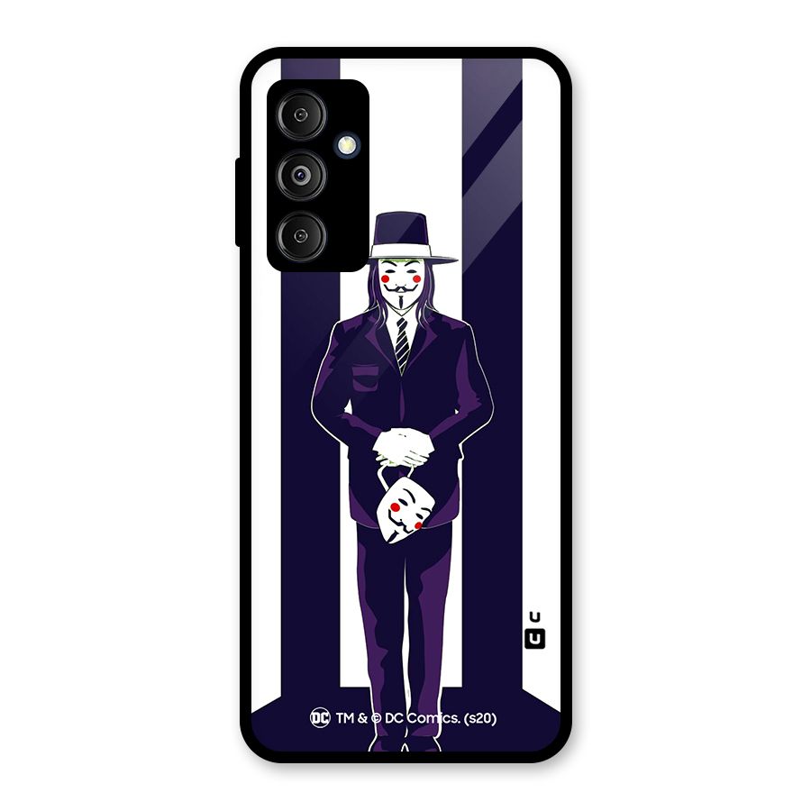 Vendetta Gentleman Holding Mask Illustration Glass Back Case for Galaxy M14 5G