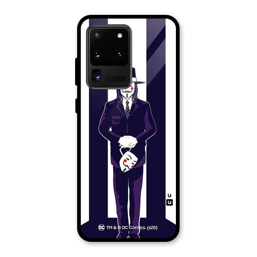 Vendetta Gentleman Holding Mask Illustration Glass Back Case for Galaxy S20 Ultra