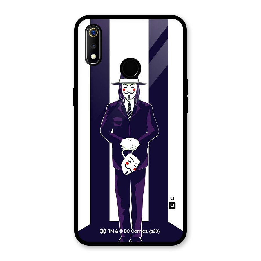 Vendetta Gentleman Holding Mask Illustration Glass Back Case for Realme 3i