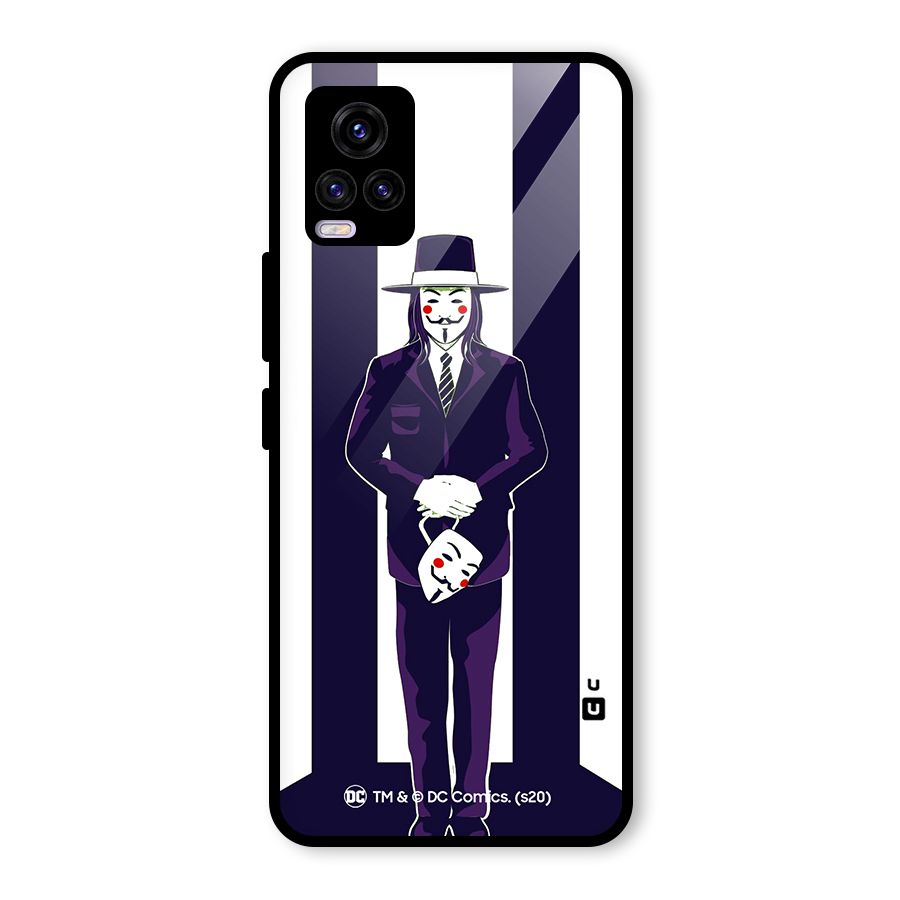 Vendetta Gentleman Holding Mask Illustration Glass Back Case for Vivo V20 2021