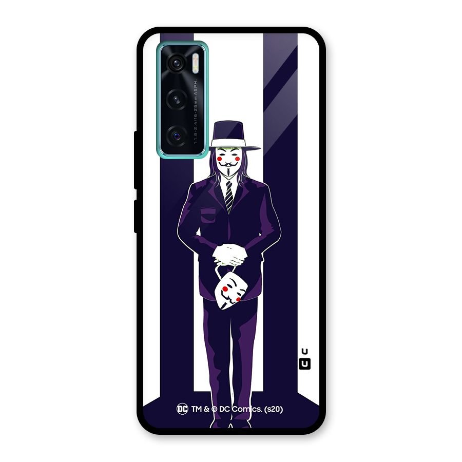 Vendetta Gentleman Holding Mask Illustration Glass Back Case for Vivo V20 SE