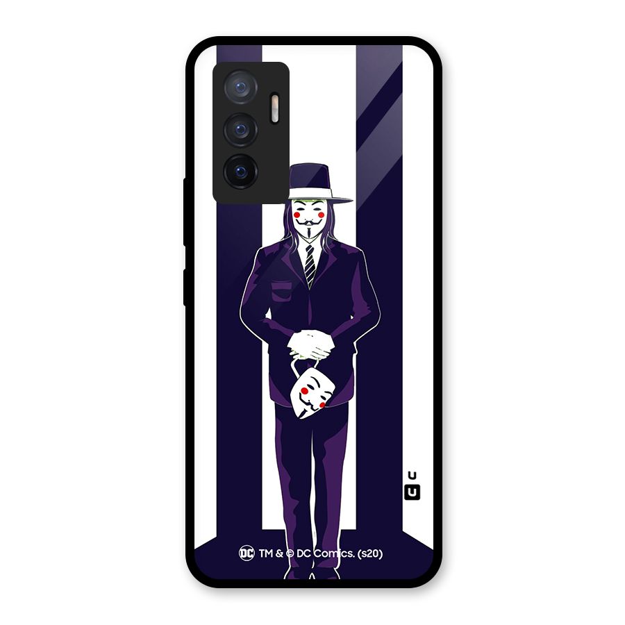Vendetta Gentleman Holding Mask Illustration Glass Back Case for Vivo V23e