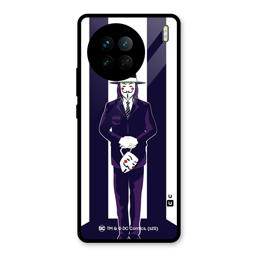 Vendetta Gentleman Holding Mask Illustration Glass Back Case for Vivo X90
