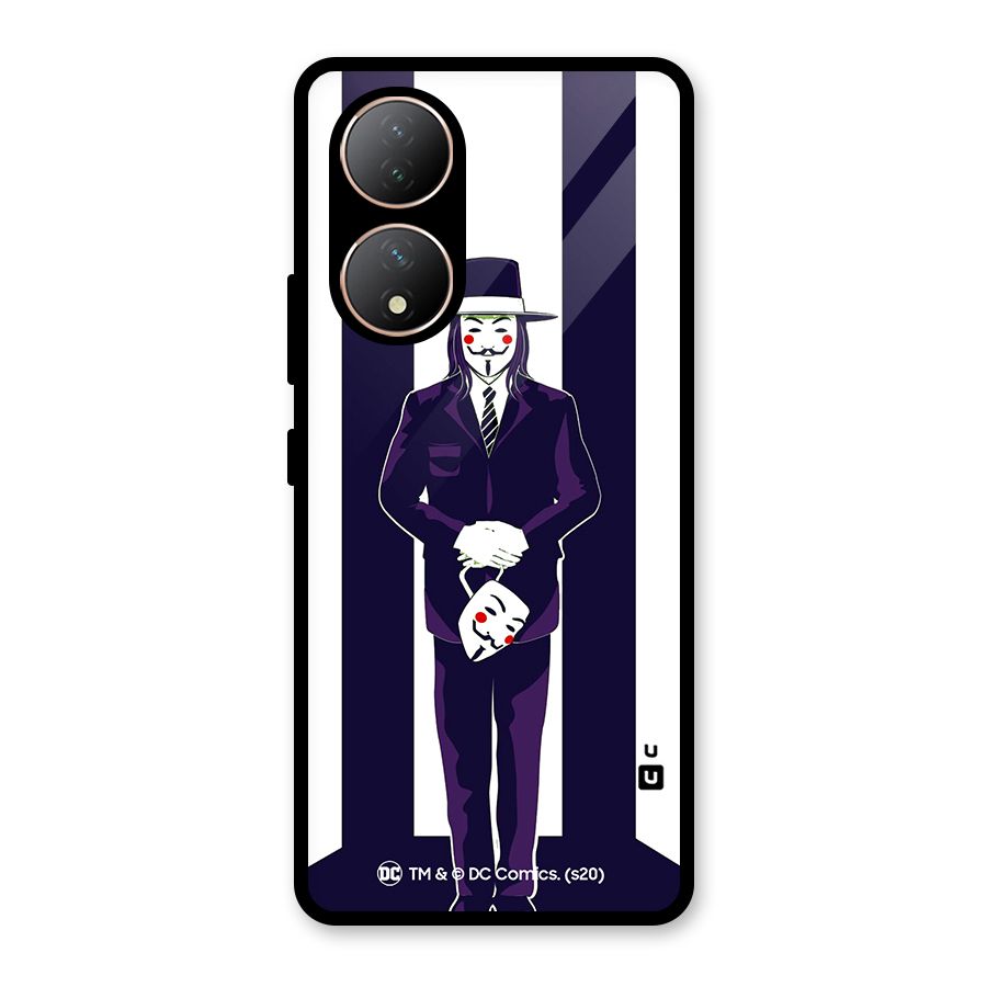 Vendetta Gentleman Holding Mask Illustration Glass Back Case for Vivo Y100A