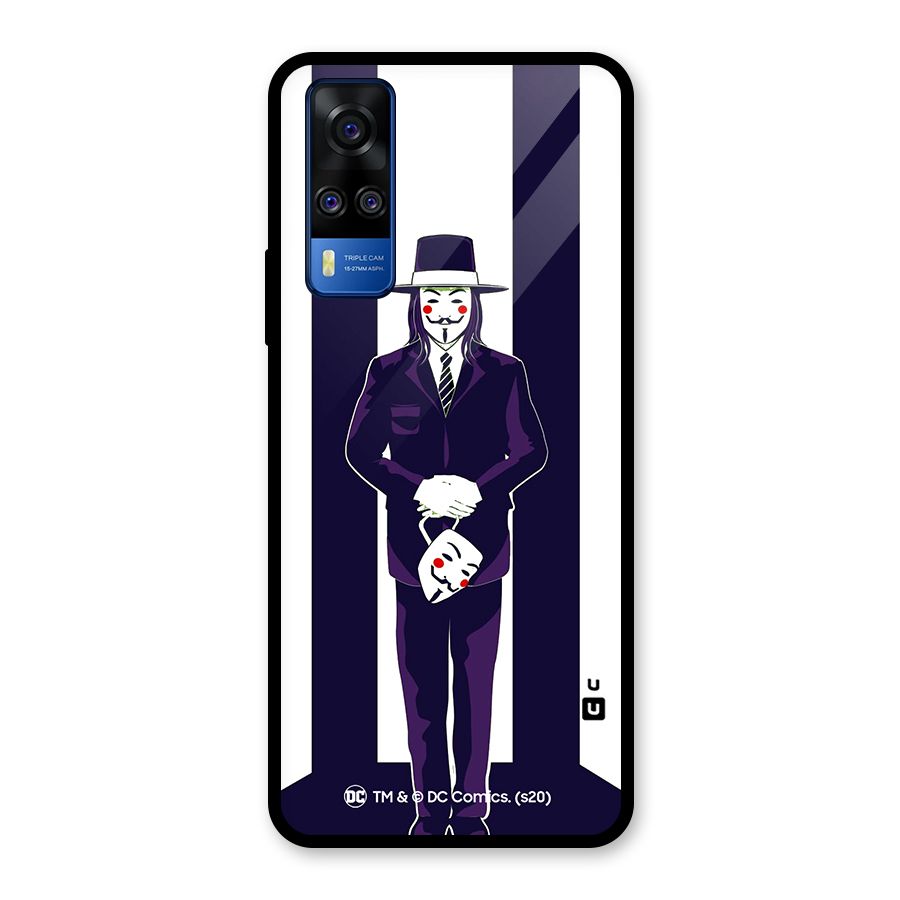 Vendetta Gentleman Holding Mask Illustration Glass Back Case for Vivo Y31