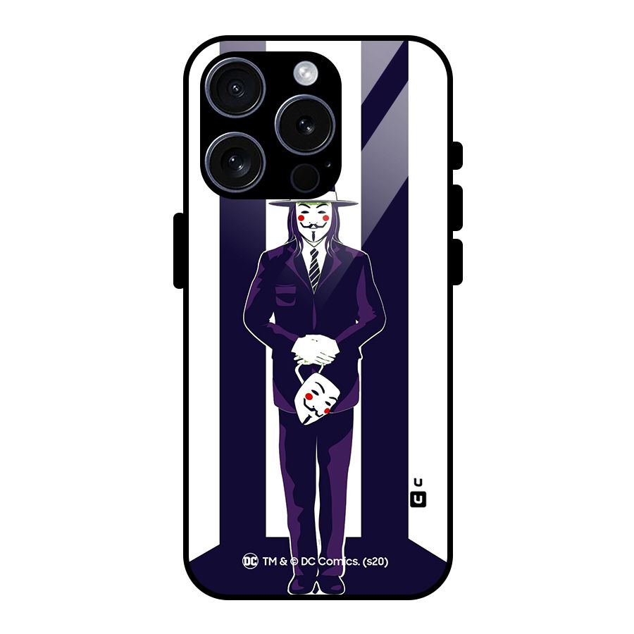Vendetta Gentleman Holding Mask Illustration Glass Back Case for iPhone 15 Pro