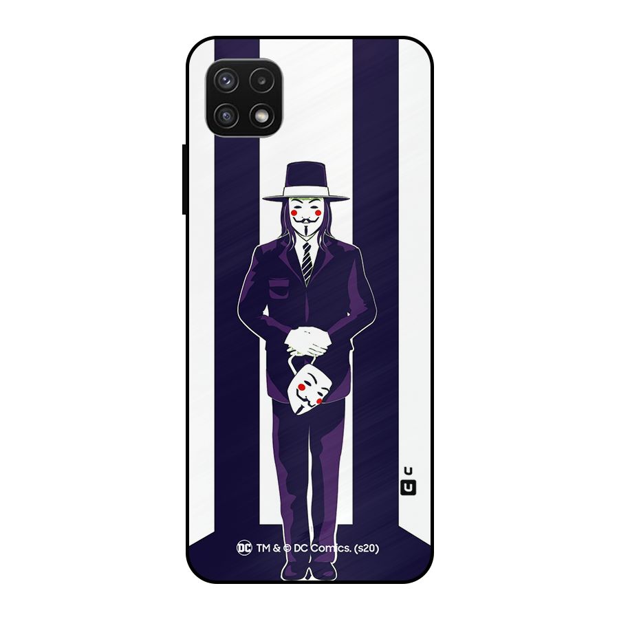 Vendetta Gentleman Holding Mask Illustration Metal Back Case for Galaxy A22 5G