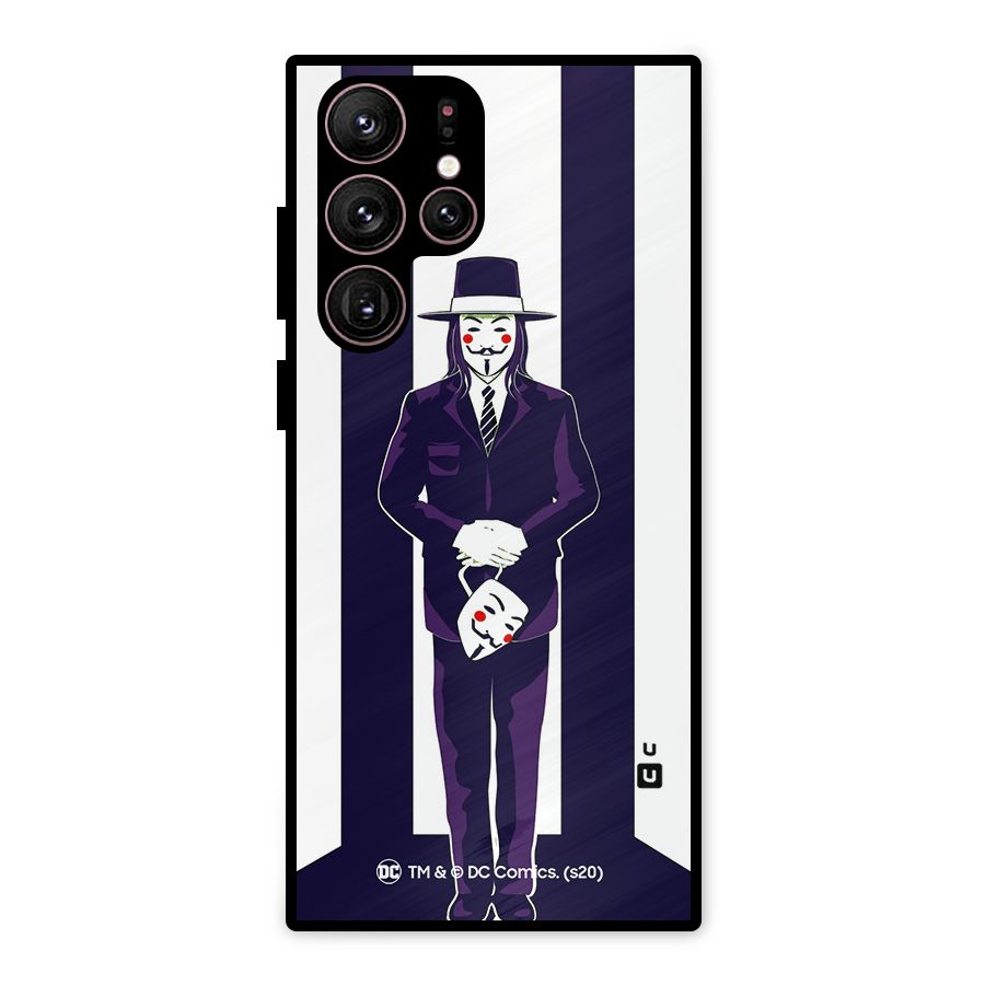 Vendetta Gentleman Holding Mask Illustration Metal Back Case for Galaxy S22 Ultra 5G