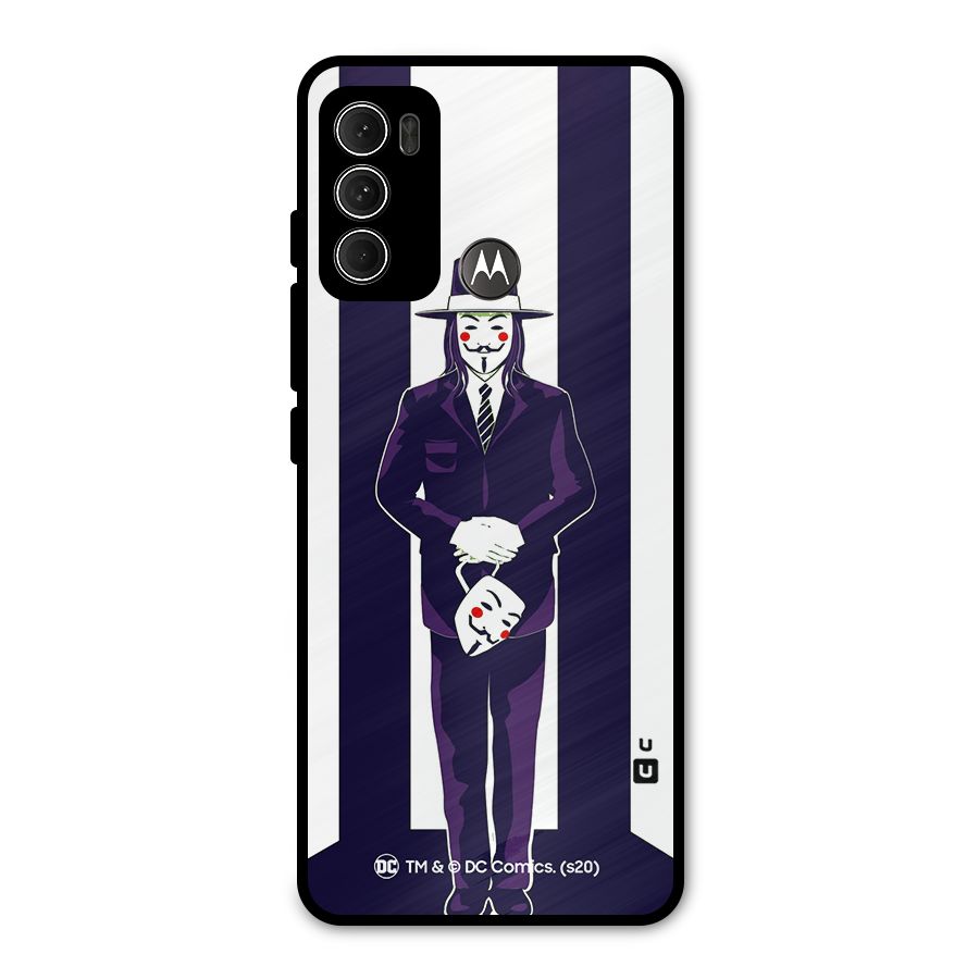 Vendetta Gentleman Holding Mask Illustration Metal Back Case for Moto G60