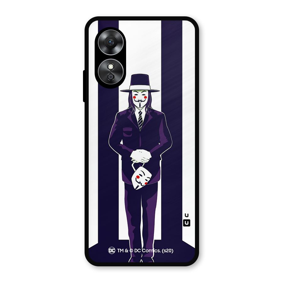 Vendetta Gentleman Holding Mask Illustration Metal Back Case for Oppo A17