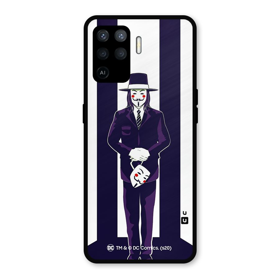 Vendetta Gentleman Holding Mask Illustration Metal Back Case for Oppo F19 Pro