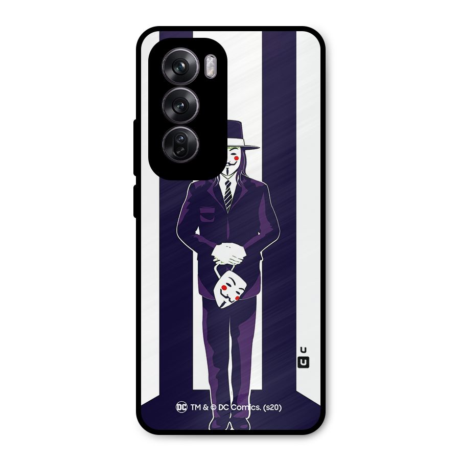 Vendetta Gentleman Holding Mask Illustration Metal Back Case for Oppo Reno12 Pro