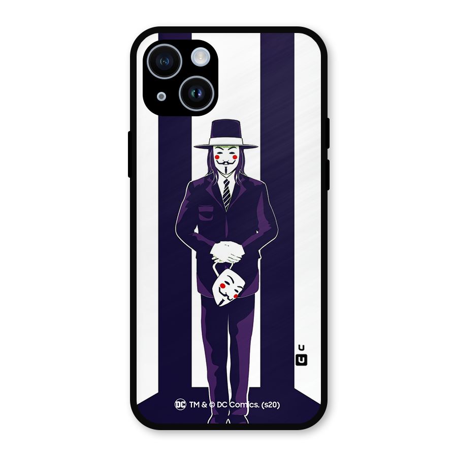 Vendetta Gentleman Holding Mask Illustration Metal Back Case for iPhone 14