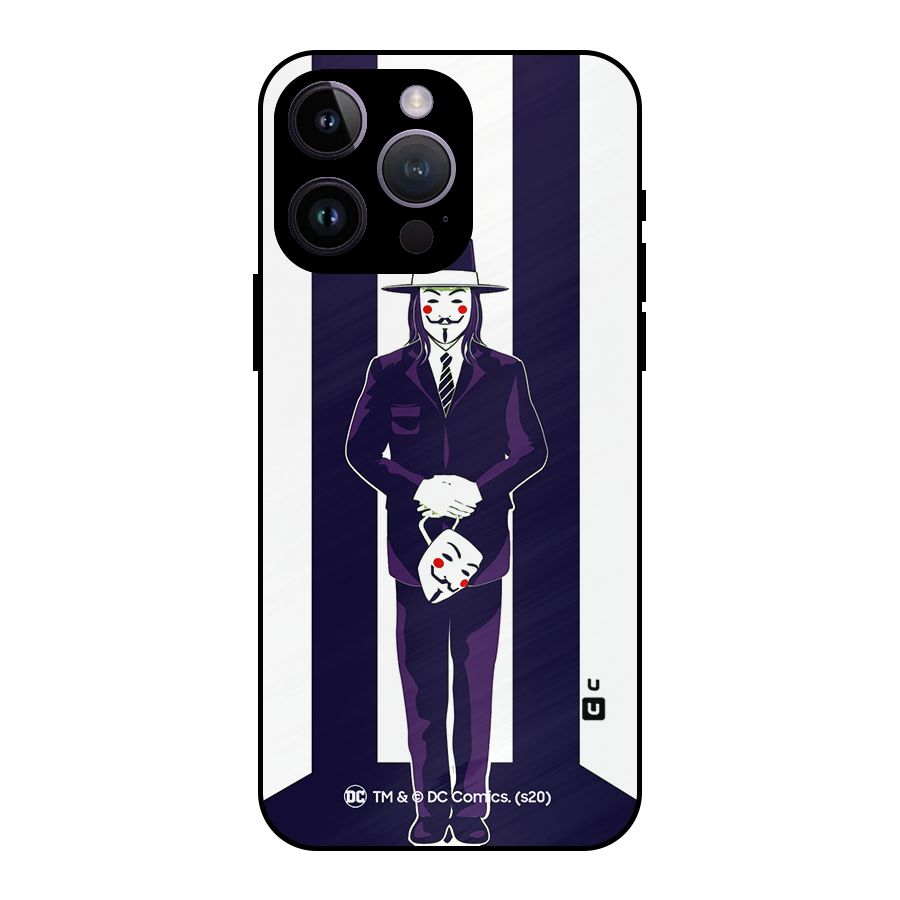 Vendetta Gentleman Holding Mask Illustration Metal Back Case for iPhone 14 Pro Max