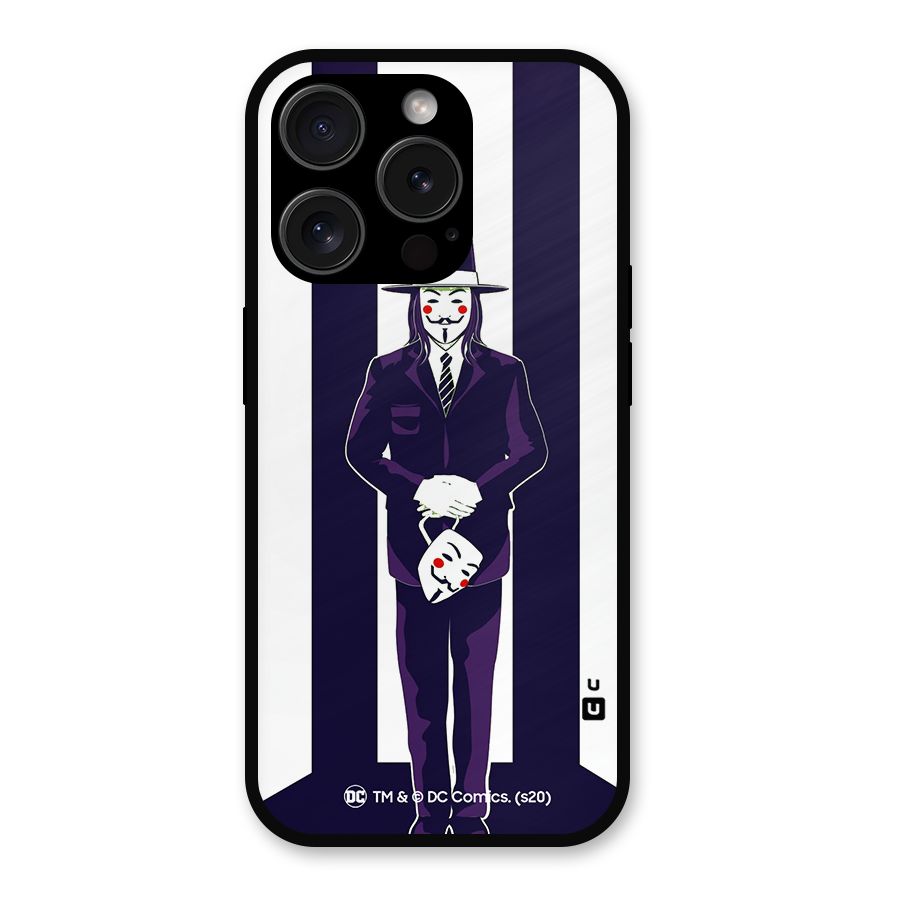 Vendetta Gentleman Holding Mask Illustration Metal Back Case for iPhone 15 Pro